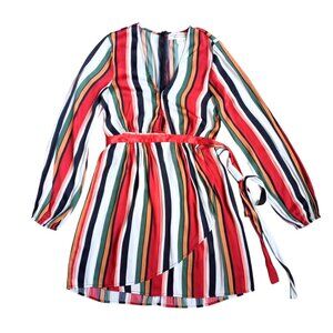 Saltwater LUXE Striped Wrap Dress – Long Sleeve Belted Mini Dress, Size S